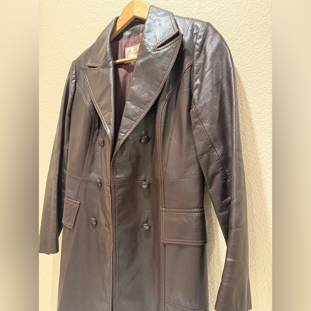 Philippe Monet Vintage 70s Leather Trench Coat Jacket S - Picture 11 of 11